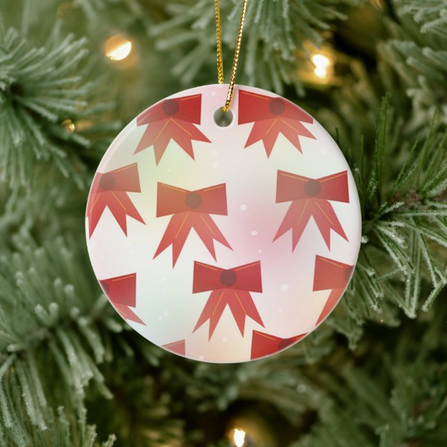 Red Holiday Bows Ceramic Ornament (Tree)