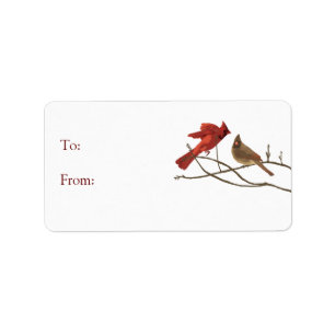 Red Holiday Cardinal Birds Gift Tag