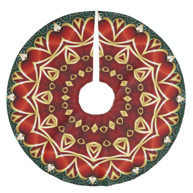 Red Holiday Christmas Brushed Polyester Tree Skirt (Front)
