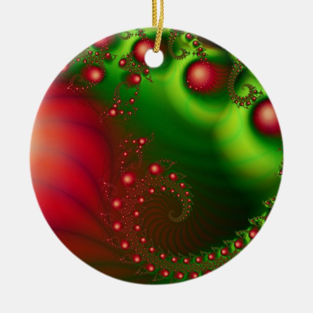 Red Holiday Christmas Digital Art Ceramic Ornament (Front)