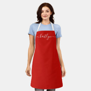 Red Holiday Christmas kitchen Personalized script  Apron