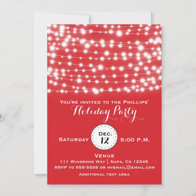 Red Holiday Christmas String Lights Invitation (Front)