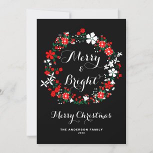 Red Holiday Floral Wreath Merry & Bright Christmas