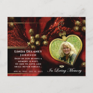 Red Holiday Heart Photo Sympathy Thank PostCard