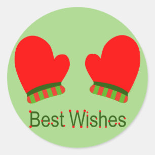 Red Holiday Mittens (Best Wishes) Classic Round Sticker