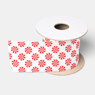 Red Holiday Peppermint Candy Cane Pattern Satin Ribbon