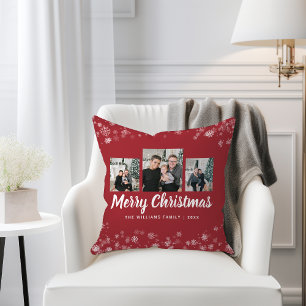 Red Holiday Photo Throw Pillow