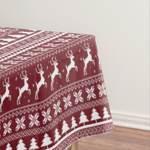 Red Holiday Reindeer Christmas Sweater Pattern Tablecloth