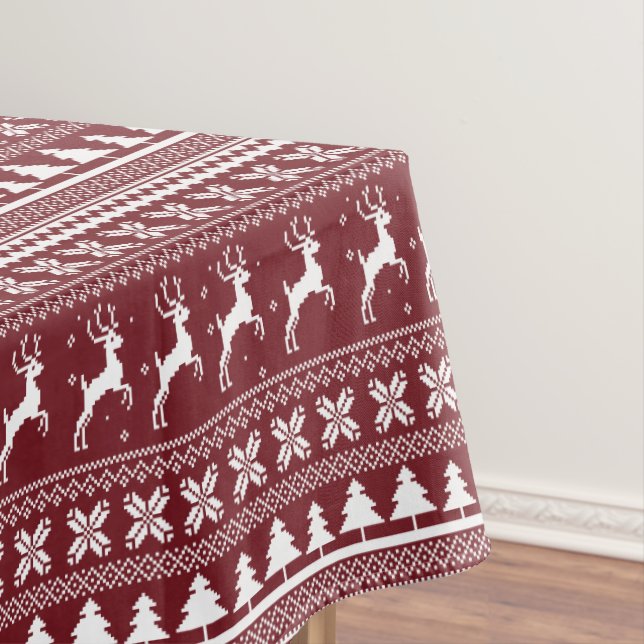 Red Holiday Reindeer Christmas Sweater Pattern Tablecloth (In Situ)