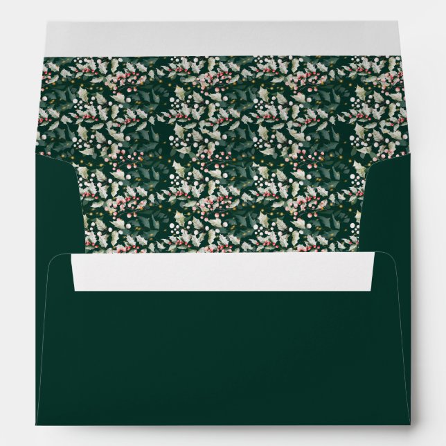 Red Holly Berries and Foliage on Dark Green Envelope (Back (Bottom))