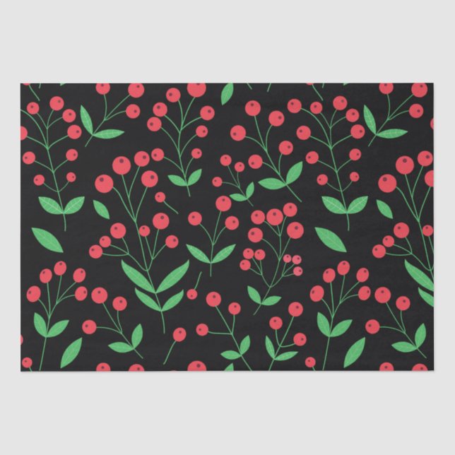 Red Holly Berries Classic holiday Pattern  Tissue Paper (Front)