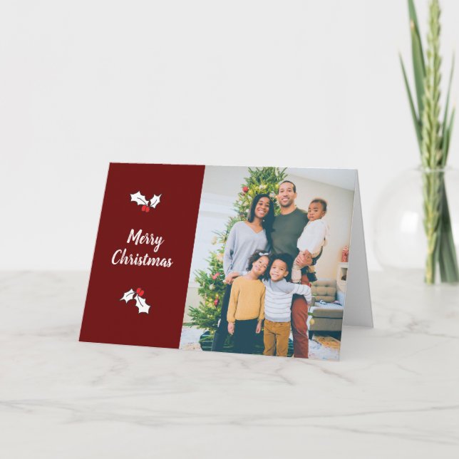 Red Holly Berries Digital Photo Christmas Cards  (Front)