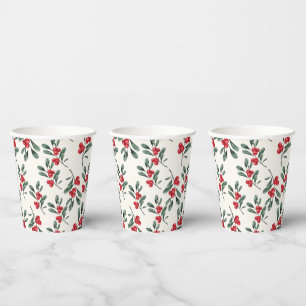 Red Holly berries Green mistletoe leaves Paper Cups
