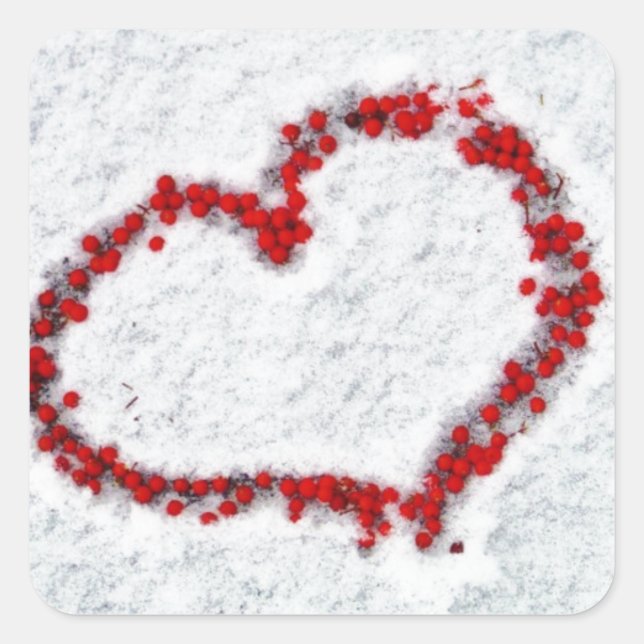 Red Holly Berry Heart Square Sticker (Front)