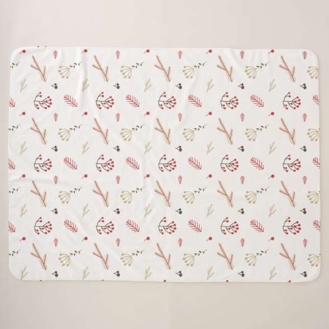 Red Holly Berry Holiday Sherpa Blanket (Front (Horizontal))