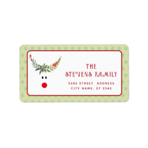 Red holly funny reindeer  modern holiday  label