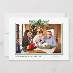 Red Holly Watercolor Merry Christmas Family Photo Holiday Card