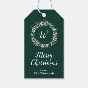 Red Holly Wreath Merry Christmas Gift Tags