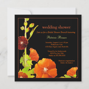 Red Hollyhocks Black Wedding Shower Invitation