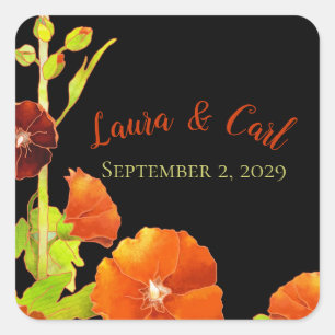 Red Hollyhocks Wedding Favour Square Sticker