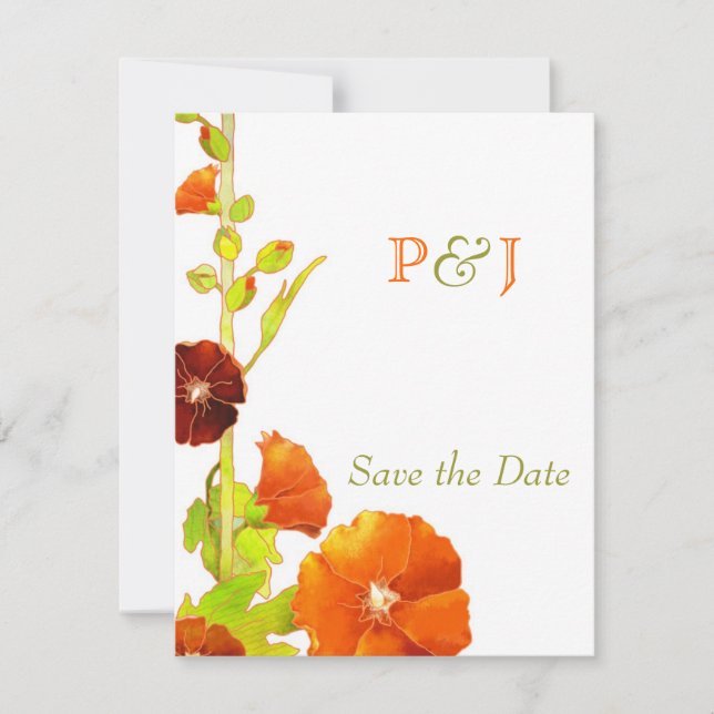 Red Hollyhocks Wedding Save the Date (Front)