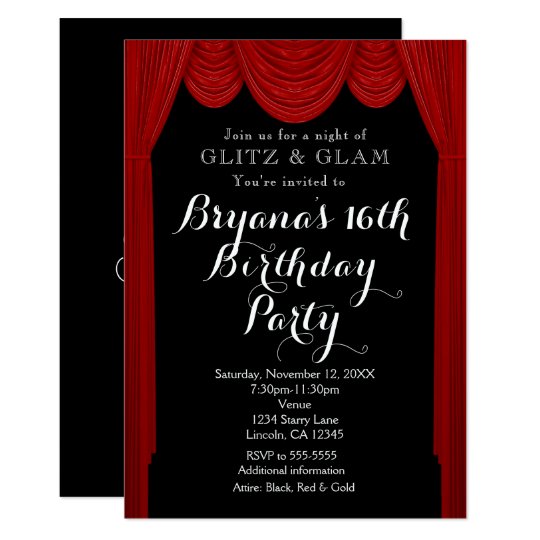 Red HOLLYWOOD Curtains Elegant Party Invitations
