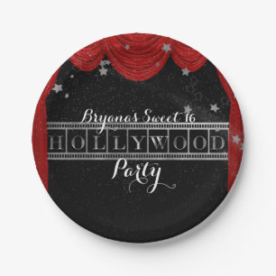 Red HOLLYWOOD Curtains & Silver Party Custom Paper Plate