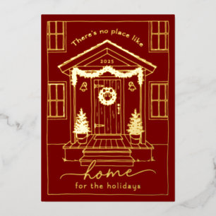 Red Home for the Holidays Realtor Christmas Gold Foil Holiday Card