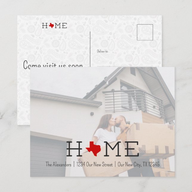 Red HOME Texas Moving Announcement Postcard (Front/Back)