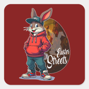 Red Hoodie Street Bunny – Easter Urban Autocolante Square Sticker