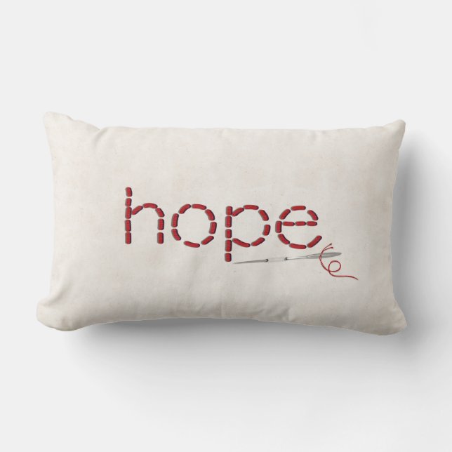 red Hope text stitch with needle Lumbar Pillow (Front)
