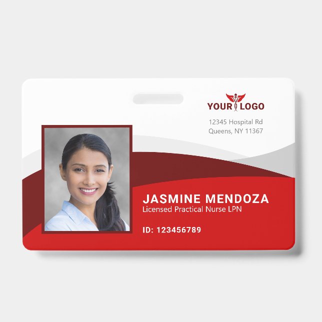 Red Horizontal Template Logo Employee Name ID Badge (Front)