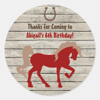 Red Horse and Barn Wood Girls or Boys Birthday Classic Round Sticker