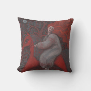 “Red Horse”, ginger woman, folk art, earth shades Throw Pillow