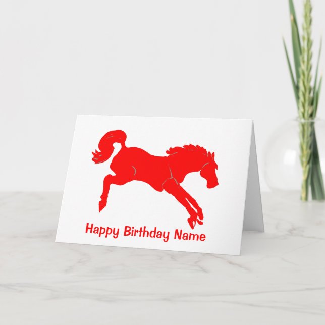 Red Horse Jumping Birthday Card (Front)