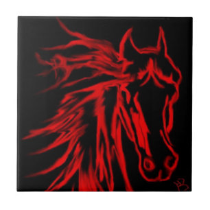Red Horse on Black Original Art Tile