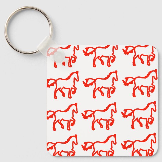 Red Horse Pattern Keychain – Bold Zodiac  (Front)