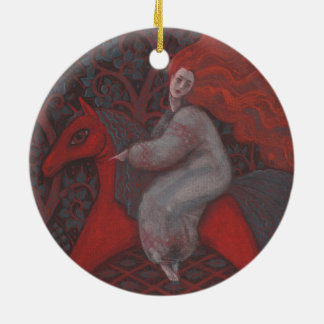 “Red Horse”, redhead woman, fantasy surreal art Ceramic Ornament