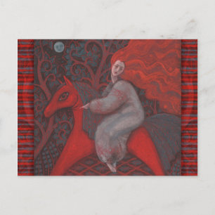“Red Horse”, redhead woman, fantasy surreal art Postcard