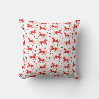 Red Horses Design  Throw Pillow
