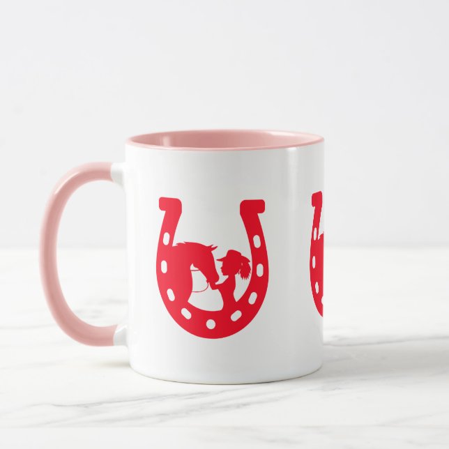Red Horseshoe Girl and Horse Mug (Left)