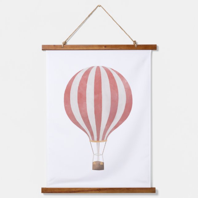 Red Hot Air Balloon Nursery Decor Hanging Tapestry (Front)