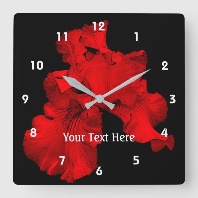 Red Hot Bearded Iris Flower Personalized Square Wall Clock (Front)