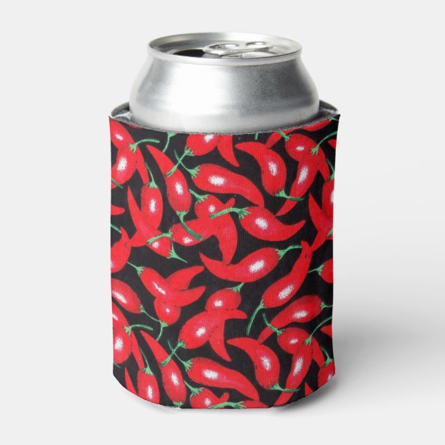 Red Hot Chili in Black Background Can Cooler (Can Front)
