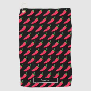 Red Hot Chili Pattern Add Your Name Fun Novelty Golf Towel