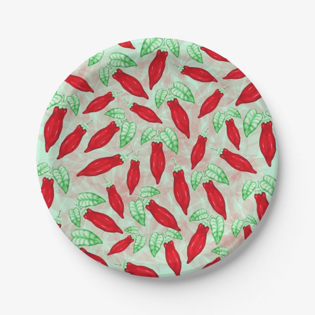 Red Hot Chili Pepper Decorative Pattern Paper Plate (Front)