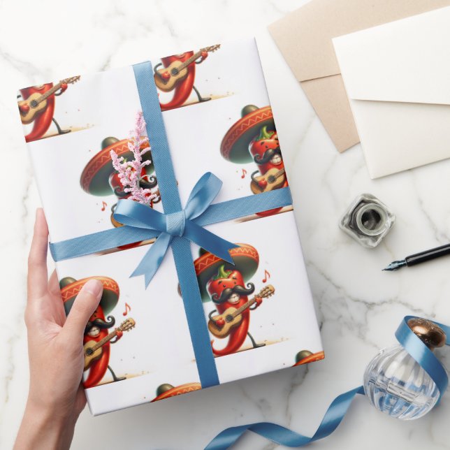 Red Hot Chili Pepper Playing Guitar Wrapping Paper (Gifting)
