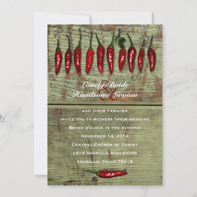 Red Hot Chili Peppers Wood Look Wedding Invitation (Front)