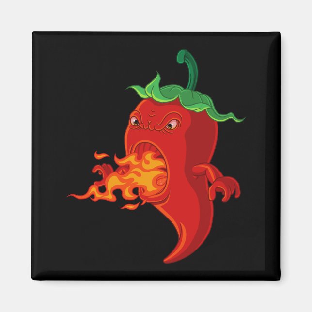 red hot chilli pepper with flame magnet (Front)