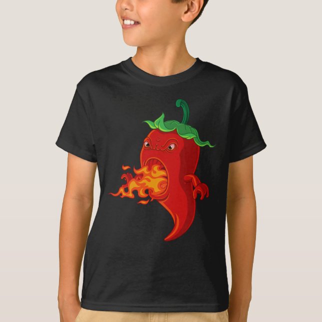 red hot chilli pepper with flame T-Shirt (Front)